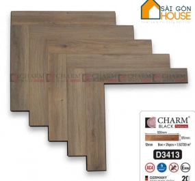Sàn Gỗ Charm Wood Xương Cá (12mm Cốt Đen) D3413 - Giá Vật Tư: 415.000Vnd/m2