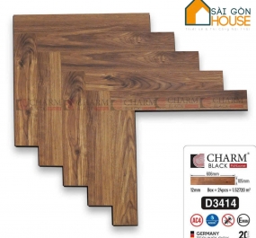 Sàn Gỗ Charm Wood Xương Cá (12mm Cốt Đen) D3414 - Giá Vật Tư: 415.000Vnd/m2