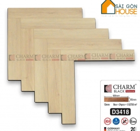 Sàn Gỗ Charm Wood Xương Cá (12mm Cốt Đen) D3418 - Giá Vật Tư: 415.000Vnd/m2