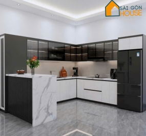 Tủ Bếp Cánh Kính Xám 